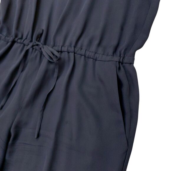 Theory Jumpsuit Womens 6 Navy Silk Sleeveless Tie Front Straight Leg Relaxed Fit - Picture 4 of 14